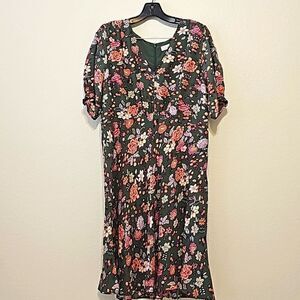 Loft Country Garden Puff Sleeve V-Neck Dress size 14